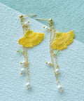Onirr Handmade Micro Crochet Ginkgo Biloba Symmetry Earrings