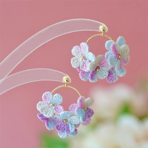 Onirr Handmade Micro Crochet Little Flower Circle Earrings Macaron