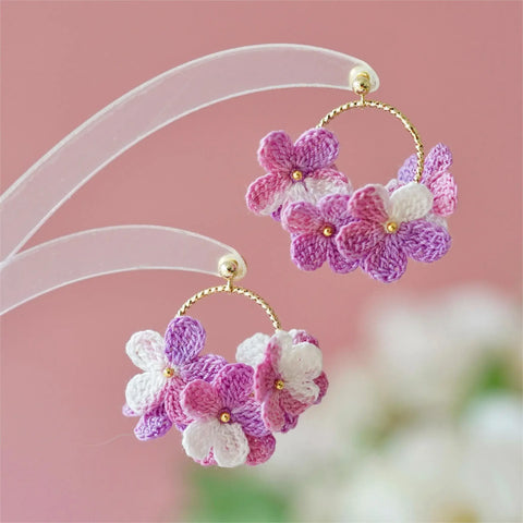 Onirr Handmade Micro Crochet Little Flower Circle Earrings Orchid