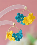 Onirr Handmade Micro Crochet Little Flower Circle Mix Earrings Dodger Blue