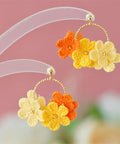 Onirr Handmade Micro Crochet Little Flower Circle Mix Earrings Gold