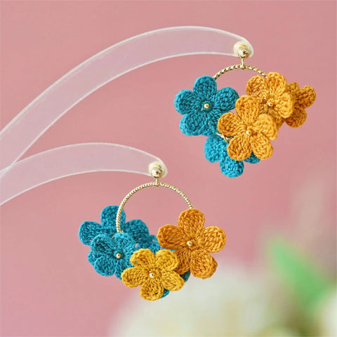 Onirr Handmade Micro Crochet Little Flower Circle Mix Earrings Goldenrod