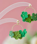 Onirr Handmade Micro Crochet Little Flower Circle Mix Earrings Olive