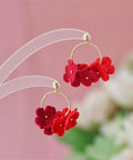 Onirr Handmade Micro Crochet Little Flower Circle Mix Earrings Red