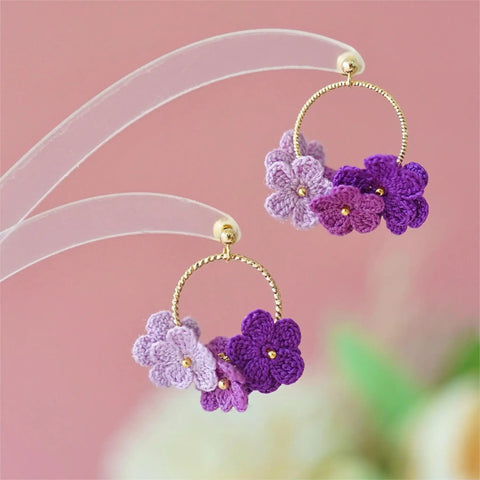 Onirr Handmade Micro Crochet Little Flower Circle Mix Earrings Thistle