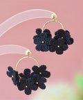 Onirr Handmade Micro Crochet Little Flower Circle Solid Earrings Black