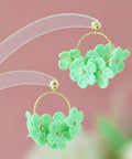 Onirr Handmade Micro Crochet Little Flower Circle Solid Earrings Pale Green