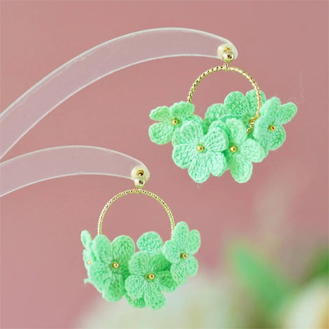 Onirr Handmade Micro Crochet Little Flower Circle Solid Earrings Pale Green