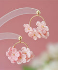 Onirr Handmade Micro Crochet Little Flower Circle Solid Earrings Pink