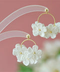 Onirr Handmade Micro Crochet Little Flower Circle Solid Earrings White