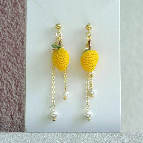 Onirr Handmade Micro Crochet Mango Earrings Pearl