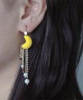 Onirr Handmade Micro Crochet Moon Earrings Yellow1