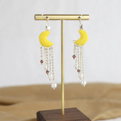 Onirr Handmade Micro Crochet Moon Earrings Yellow2