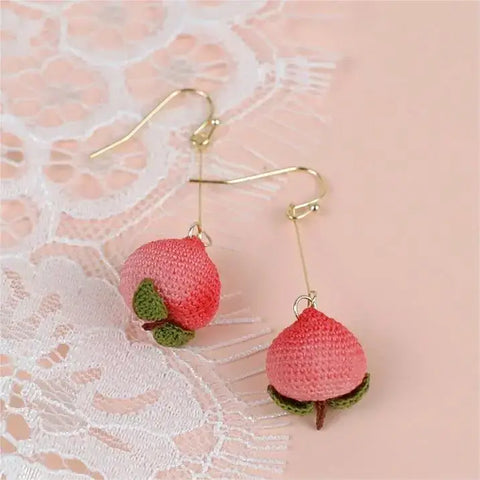 Onirr Handmade Micro Crochet Peach Earrings Long 1
