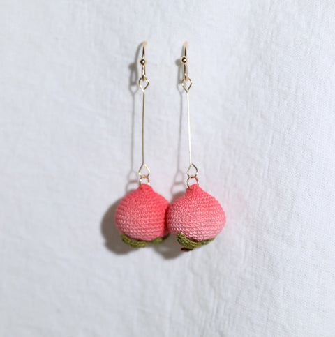 Onirr Handmade Micro Crochet Peach Earrings Long 2