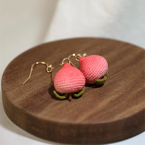 Onirr Handmade Micro Crochet Peach Earrings Short 1