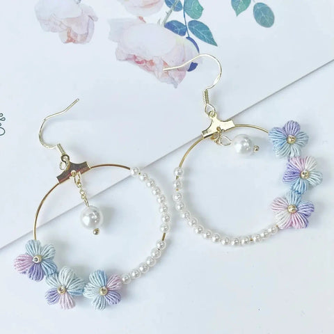 Onirr Handmade Micro Crochet Puff Flower Circle Earrings Macaron