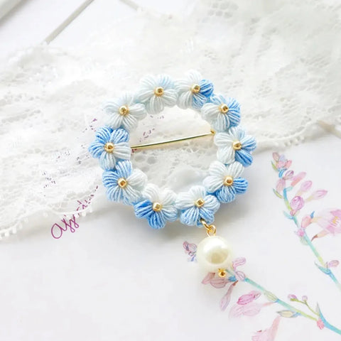 Onirr Handmade Micro Crochet Puff Flower Gorgeous Brooch Light Sky Blue