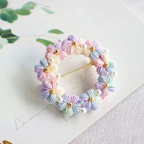 Onirr Handmade Micro Crochet Puff Flower Gorgeous Brooch Macaron