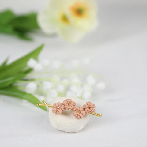 Onirr Handmade Micro Crochet Puff Flower Hairpin Tan