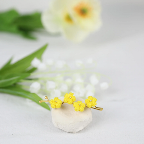 Onirr Handmade Micro Crochet Puff Flower Hairpin Yellow