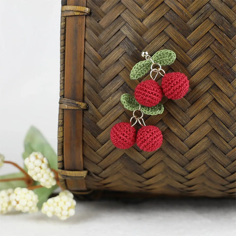 Onirr Handmade Micro Crochet Red Cherry Earrings 1