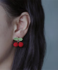 Onirr Handmade Micro Crochet Red Cherry Earrings 2