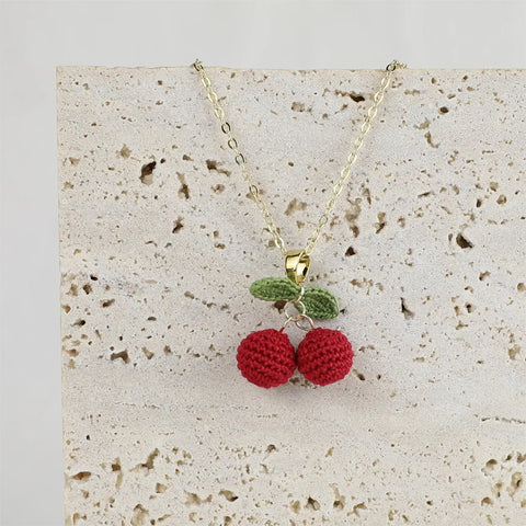 Onirr Handmade Micro Crochet Red Cherry Necklace 1