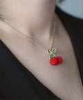 Onirr Handmade Micro Crochet Red Cherry Necklace 2