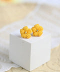 Onirr Handmade Micro Crochet Solid Puff Flower Earrings Gold