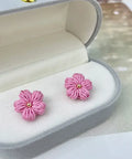 Onirr Handmade Micro Crochet Solid Puff Flower Earrings Hot Pink