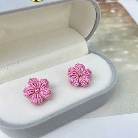 Onirr Handmade Micro Crochet Solid Puff Flower Earrings Hot Pink