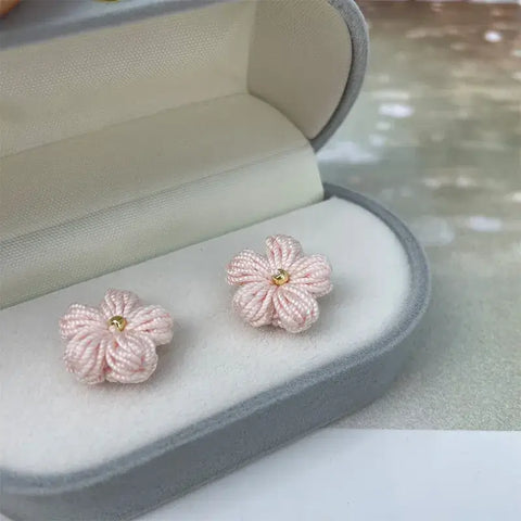 Onirr Handmade Micro Crochet Solid Puff Flower Earrings Lavender Blush