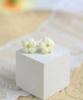 Onirr Handmade Micro Crochet Solid Puff Flower Earrings Light Ivory