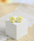 Onirr Handmade Micro Crochet Solid Puff Flower Earrings Light Yellow
