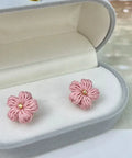 Onirr Handmade Micro Crochet Solid Puff Flower Earrings Light pink
