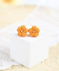 Onirr Handmade Micro Crochet Solid Puff Flower Earrings Orange