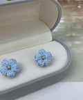 Onirr Handmade Micro Crochet Solid Puff Flower Earrings Sky blue