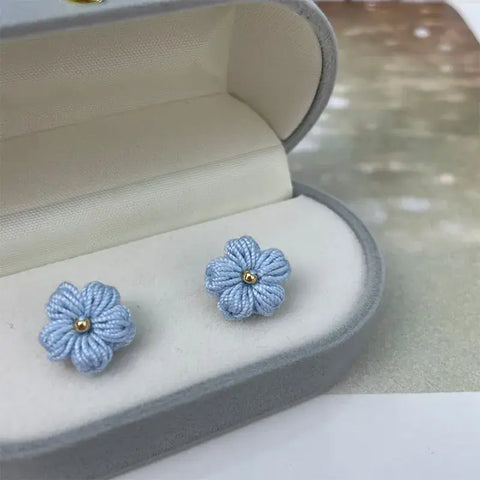 Onirr Handmade Micro Crochet Solid Puff Flower Earrings Sky blue