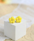 Onirr Handmade Micro Crochet Solid Puff Flower Earrings Yellow
