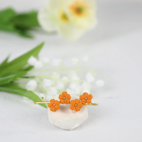 Onirr Handmade Micro Crochet Solid Puff Flower Hairpin Dark Orange