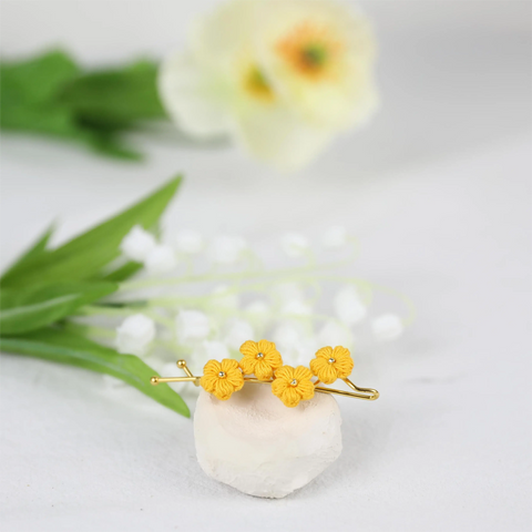 Onirr Handmade Micro Crochet Solid Puff Flower Hairpin Gold