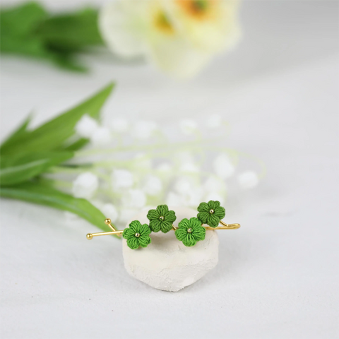 Onirr Handmade Micro Crochet Solid Puff Flower Hairpin Green
