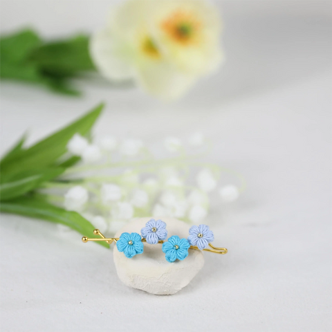 Onirr Handmade Micro Crochet Solid Puff Flower Hairpin Mix Blue 1