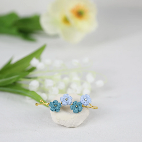 Onirr Handmade Micro Crochet Solid Puff Flower Hairpin Mix Blue 2