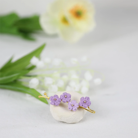 Onirr Handmade Micro Crochet Solid Puff Flower Hairpin Plum