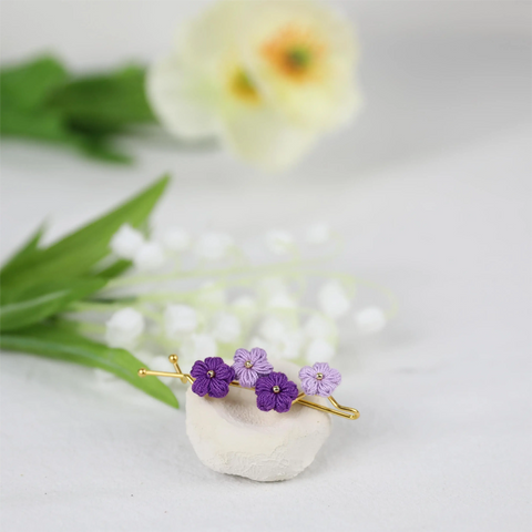Onirr Handmade Micro Crochet Solid Puff Flower Hairpin Plum and Purple