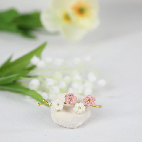 Onirr Handmade Micro Crochet Solid Puff Flower Hairpin Tan and white
