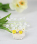 Onirr Handmade Micro Crochet Solid Puff Flower Hairpin Yellow and Beige