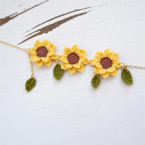 Onirr Handmade Micro Crochet Sunflower Bracelet Gold